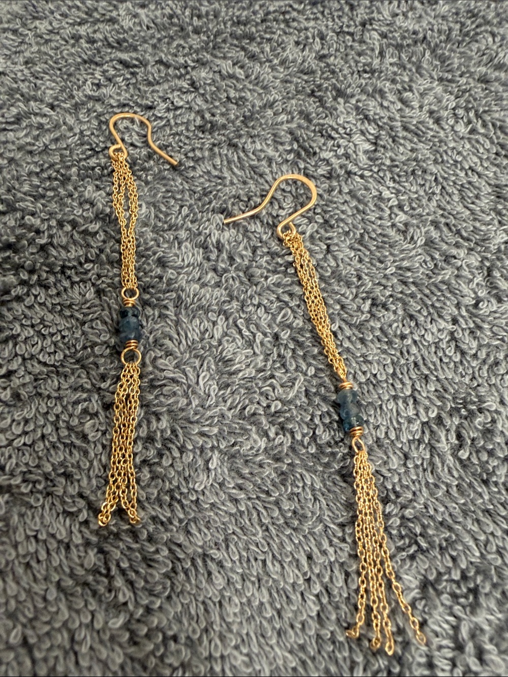 Neiman Marcus Gold Chain Tassel Earrings with Navy Beads